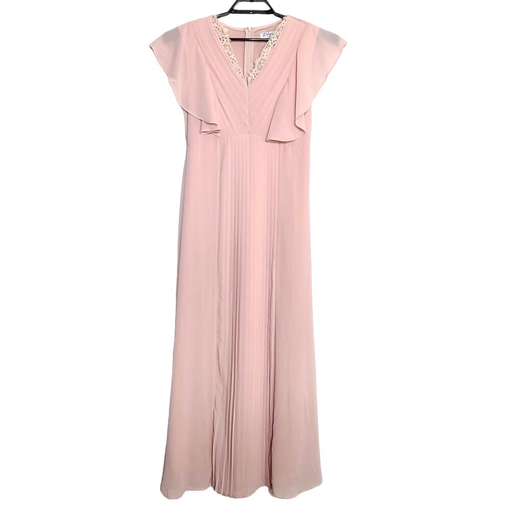 Baltic Born Polagram Dress Pink Size Small Maxi Lace Pleated Short Sleeve Flowy